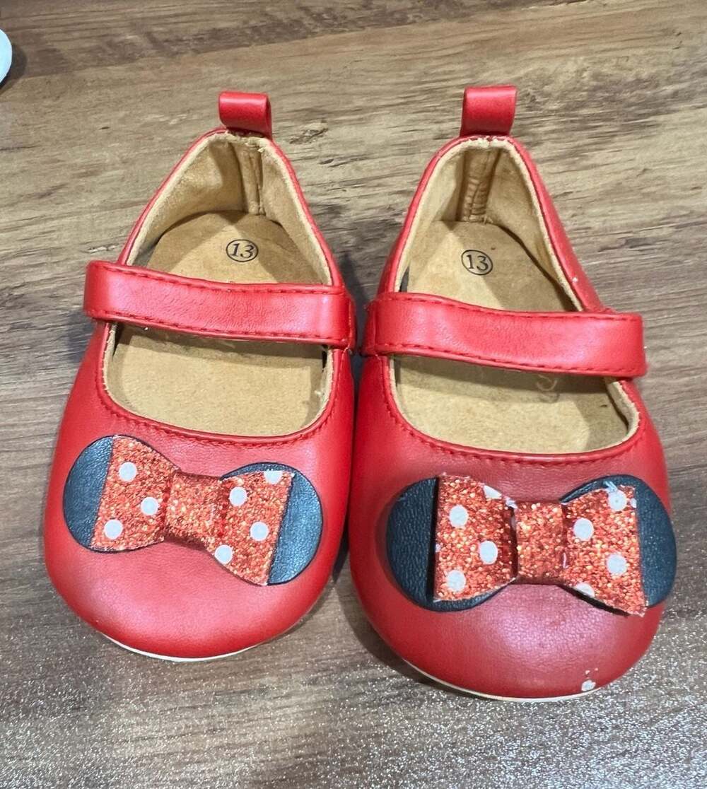 Red Mary Jane Toddler Dress Shoes with Polka Dot Bow Size 13